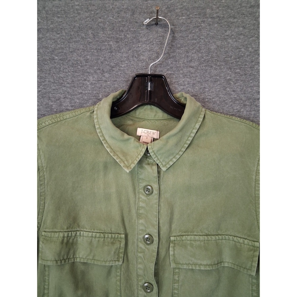 J Crew‎ Womens Dress 8 Army Green Popover Canvas Utility Shirt Lightweight - Picture 2 of 9
